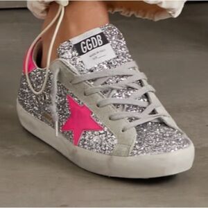 Golden goose Superstar glittered distressed leather and suede sneakers